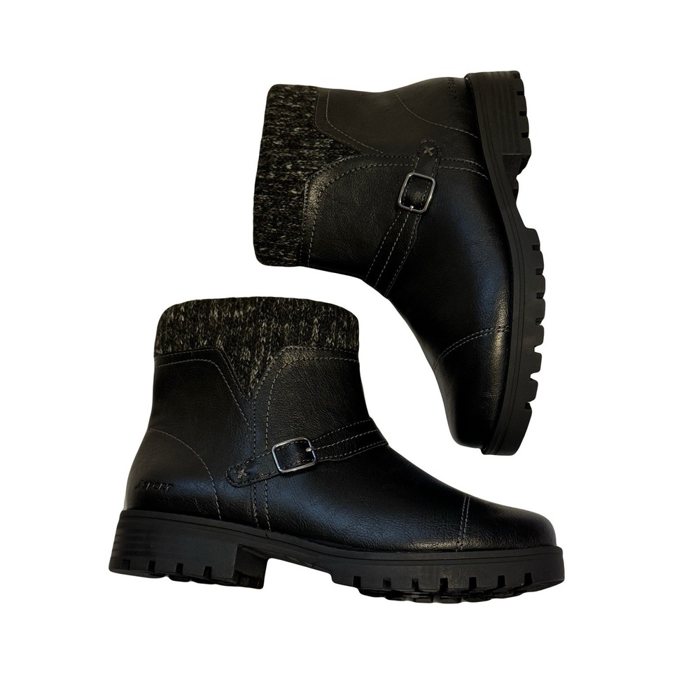 NEW JSport Womens Violet Black Boots with Knit Cuff and Memory Foam Comfort